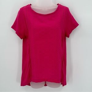 CHICOS Tee Pink (Chicos 0) Size S Eyelet Short Sleeve Round Neck Cotton Modal